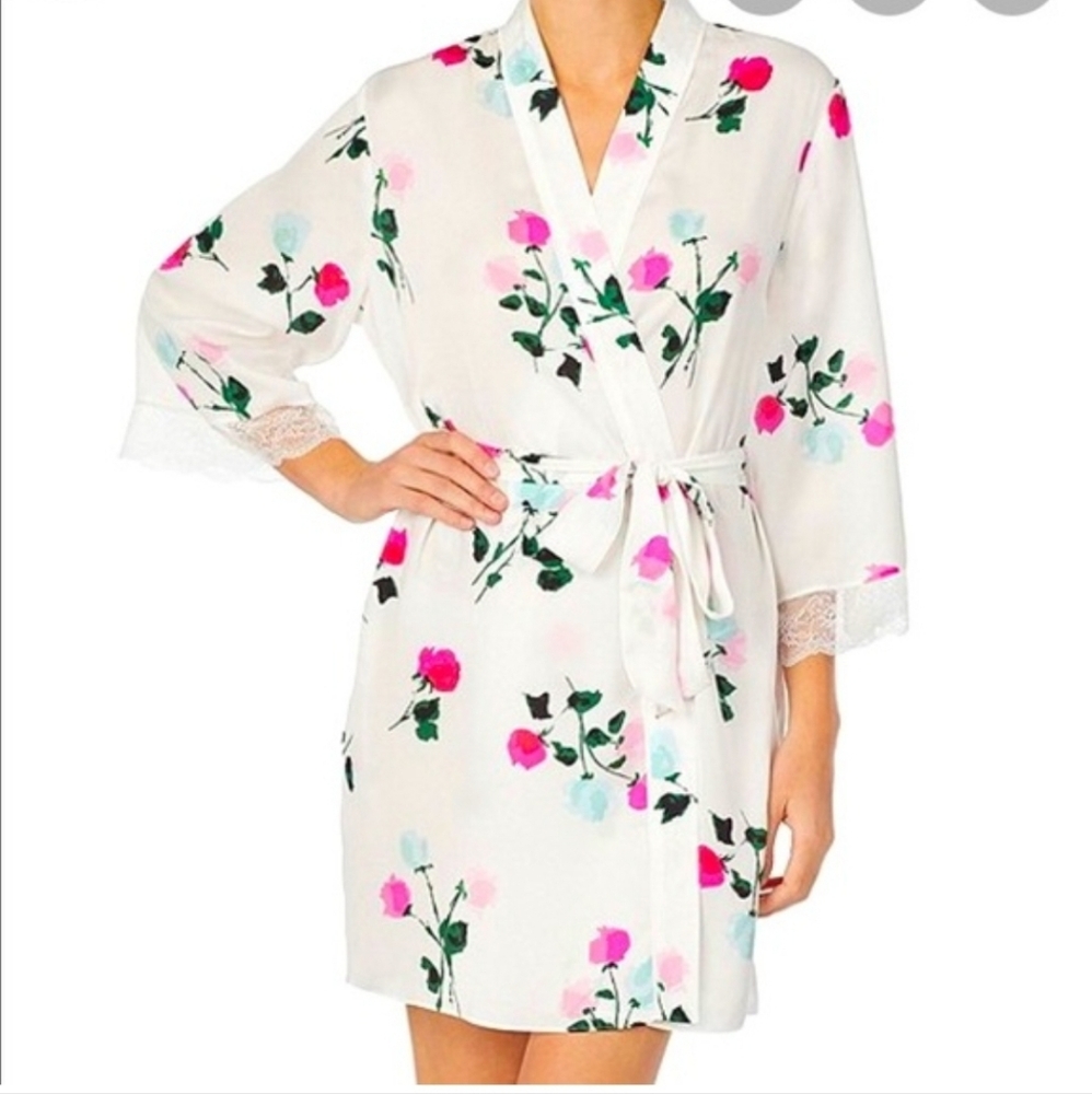Kate Spade Floral Tie Robe Lace Detail Pockets XS/S